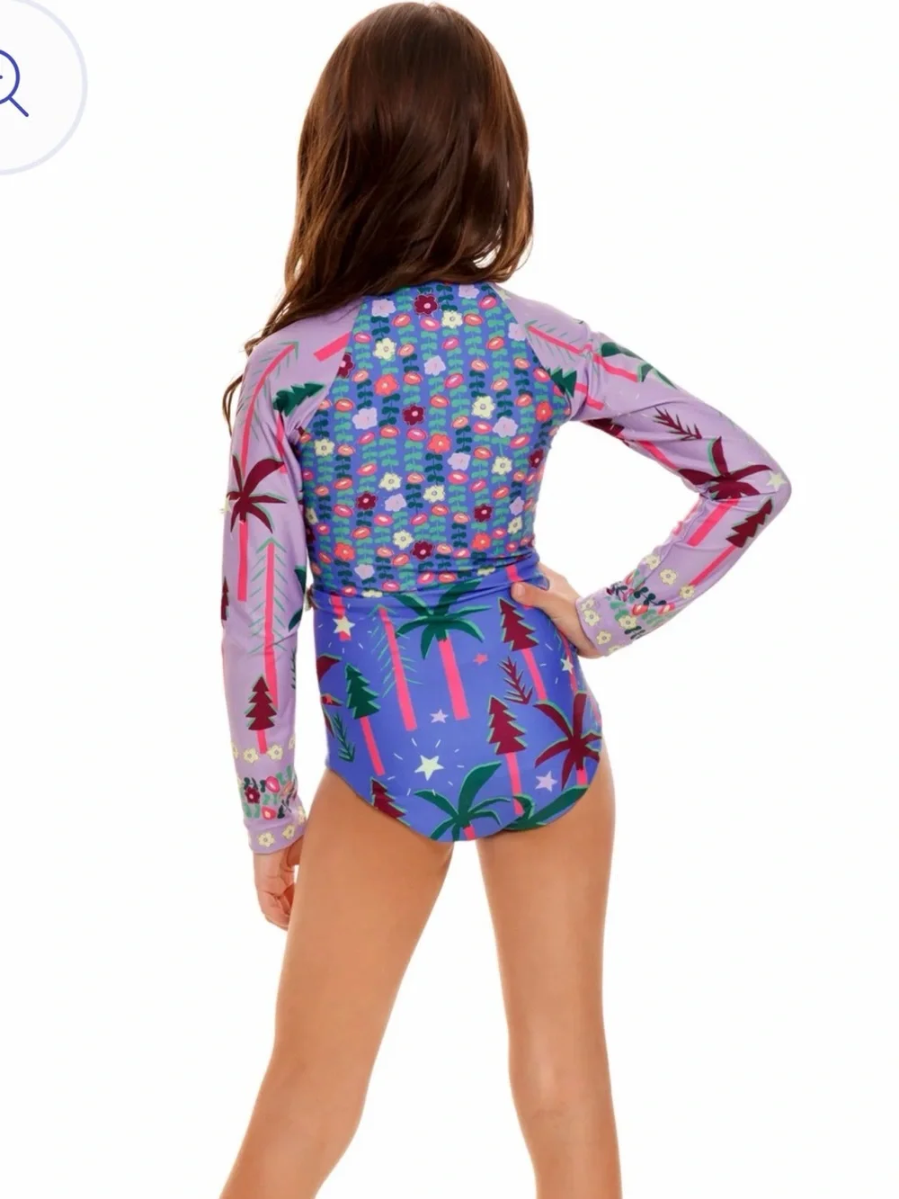 Agua Bendita Kids Purple Floral Palm Long-Sleeve One-Piece Swimsuit 12